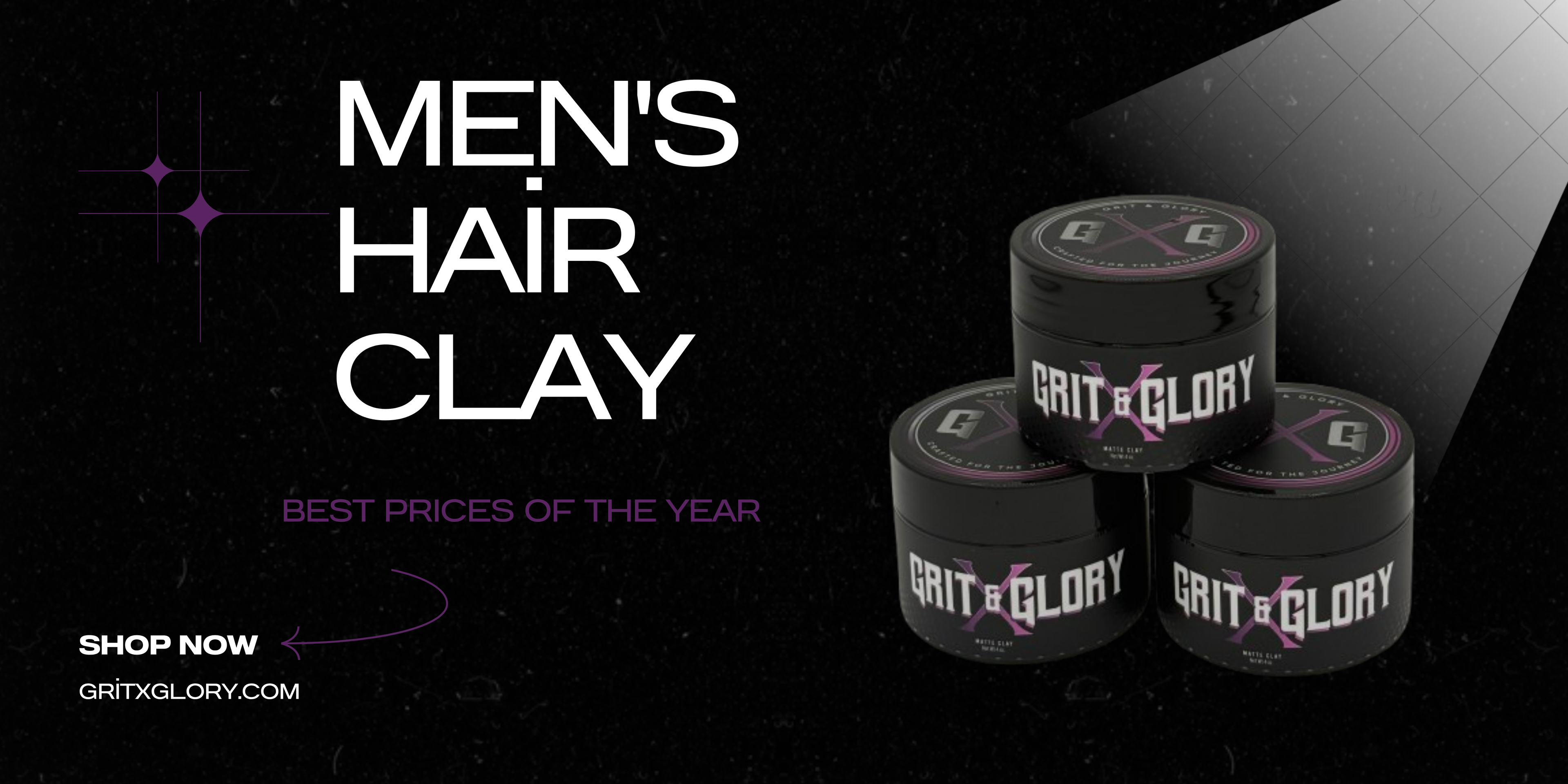 Grit & Glory banner showing men’s grooming lifestyle with bold tagline “Built in a Barbershop. Backed by Brotherhood.”

